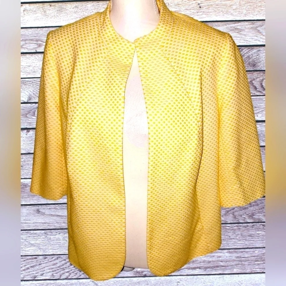 Talbots Yellow White Embroidered Open Front Collarless Blazer Jacket - Picture 1 of 5